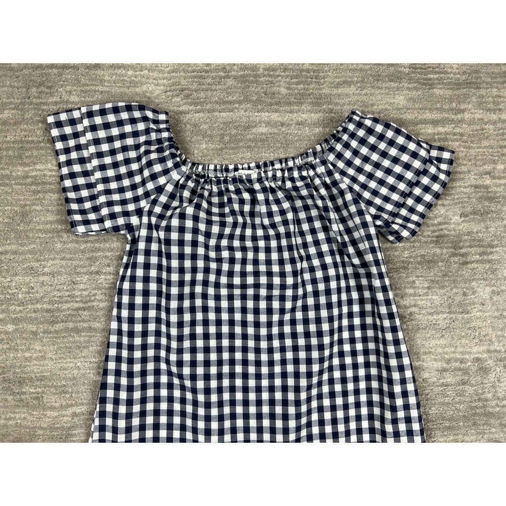 Purple Snow Dress Womens L Navy Blue Gingham Off The Shoulder Mini RSA3817 Check - Picture 2 of 11